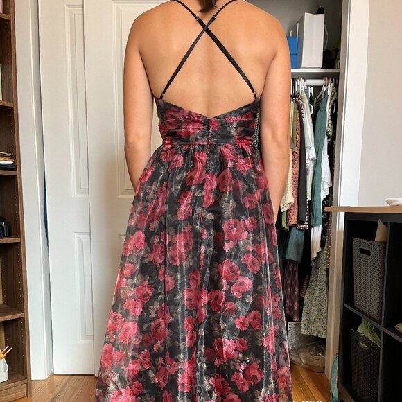 Lulus Simply Divine Black and Red Floral Print Organza Maxi Dress - Picture 4 of 4